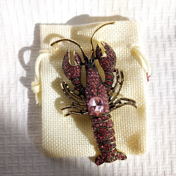 Pink Crayfish Lobster rhinestone Pin Broach - Picture 2 of 3
